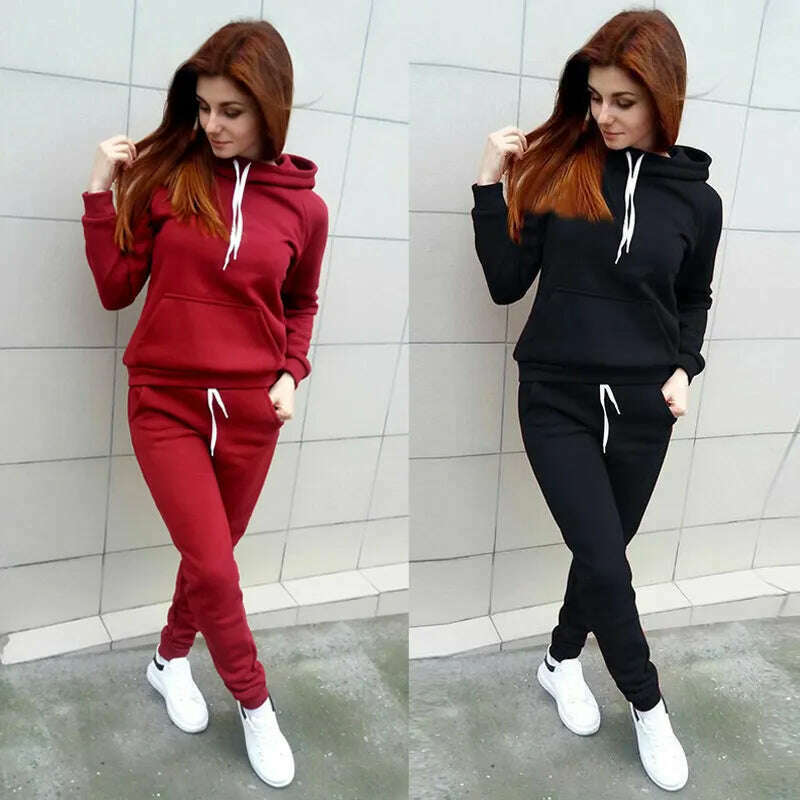 KIMLUD, Autumn Women's Fleece Tracksuit 2 Pieces Set Pullover Hoodies+Pants Sport Suit Female Winter Warm Sweatshirt Suit for Woman, KIMLUD Womens Clothes