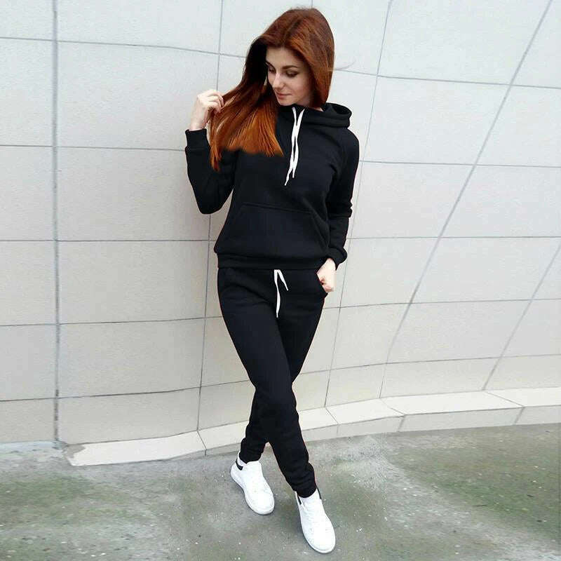 KIMLUD, Autumn Women's Fleece Tracksuit 2 Pieces Set Pullover Hoodies+Pants Sport Suit Female Winter Warm Sweatshirt Suit for Woman, KIMLUD Womens Clothes