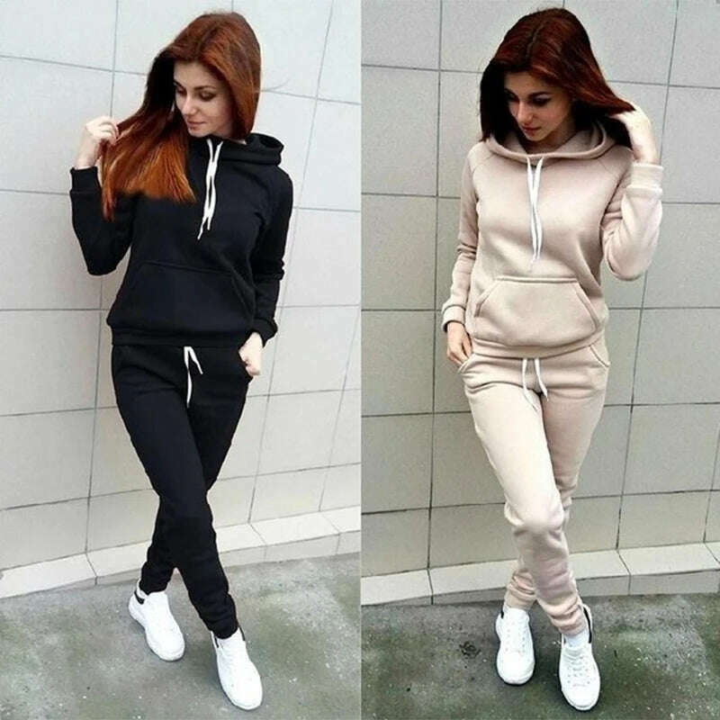 KIMLUD, Autumn Women's Fleece Tracksuit 2 Pieces Set Pullover Hoodies+Pants Sport Suit Female Winter Warm Sweatshirt Suit for Woman, KIMLUD Womens Clothes