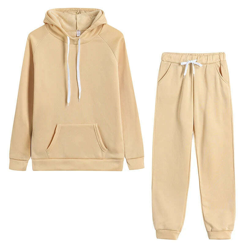 KIMLUD, Autumn Women's Fleece Tracksuit 2 Pieces Set Pullover Hoodies+Pants Sport Suit Female Winter Warm Sweatshirt Suit for Woman, Beige / 4XL, KIMLUD Womens Clothes