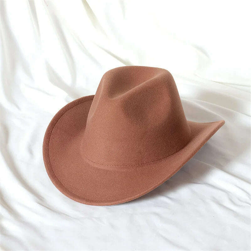 Autumn/Winter 2023 New Western Men's Woolen Cowboy hat Metal Buckle Autumn/Winter Imitation Wool Vintage Knight Hat chapeu cowb - KIMLUD