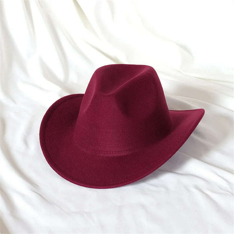 Autumn/Winter 2023 New Western Men's Woolen Cowboy hat Metal Buckle Autumn/Winter Imitation Wool Vintage Knight Hat chapeu cowb - KIMLUD