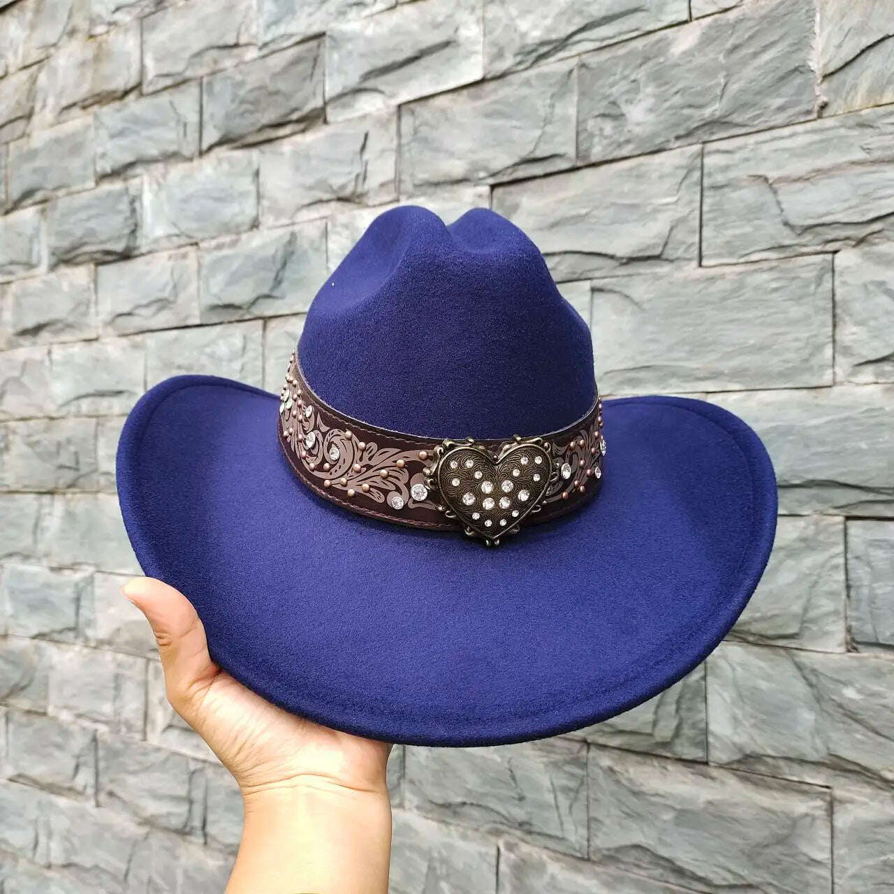 Autumn/Winter 2023 New Western Men's Woolen Cowboy hat Metal Buckle Autumn/Winter Imitation Wool Vintage Knight Hat chapeu cowb - KIMLUD