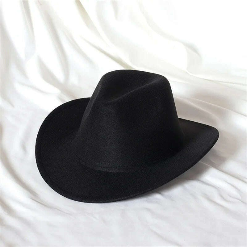 Autumn/Winter 2023 New Western Men's Woolen Cowboy hat Metal Buckle Autumn/Winter Imitation Wool Vintage Knight Hat chapeu cowb - KIMLUD