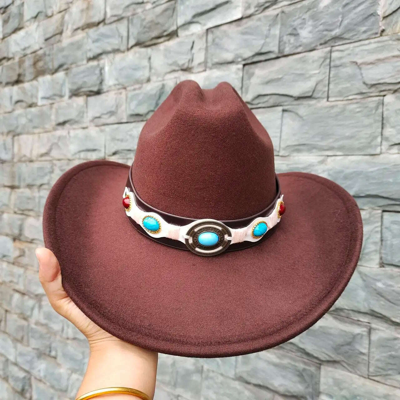 Autumn/Winter 2023 New Western Men's Woolen Cowboy hat Metal Buckle Autumn/Winter Imitation Wool Vintage Knight Hat chapeu cowb - KIMLUD