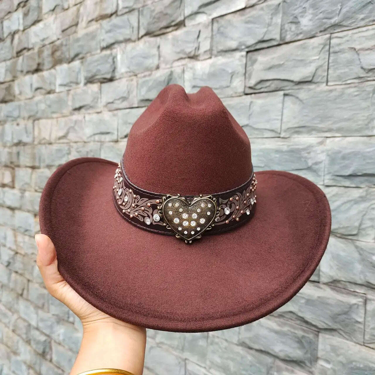 Autumn/Winter 2023 New Western Men's Woolen Cowboy hat Metal Buckle Autumn/Winter Imitation Wool Vintage Knight Hat chapeu cowb - KIMLUD