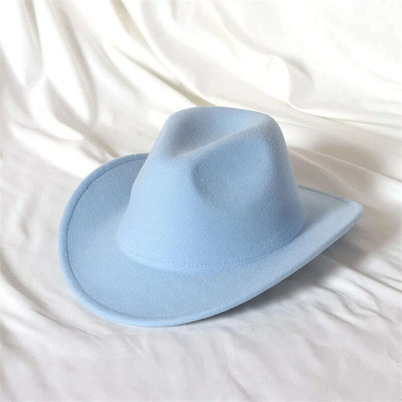 Autumn/Winter 2023 New Western Men's Woolen Cowboy hat Metal Buckle Autumn/Winter Imitation Wool Vintage Knight Hat chapeu cowb - KIMLUD