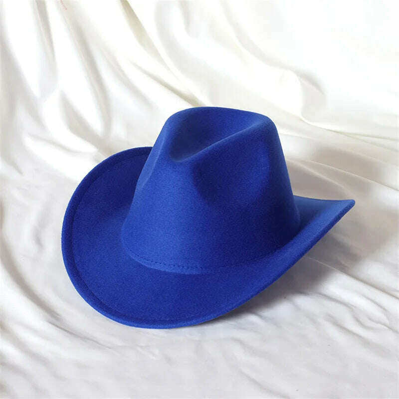 Autumn/Winter 2023 New Western Men's Woolen Cowboy hat Metal Buckle Autumn/Winter Imitation Wool Vintage Knight Hat chapeu cowb - KIMLUD