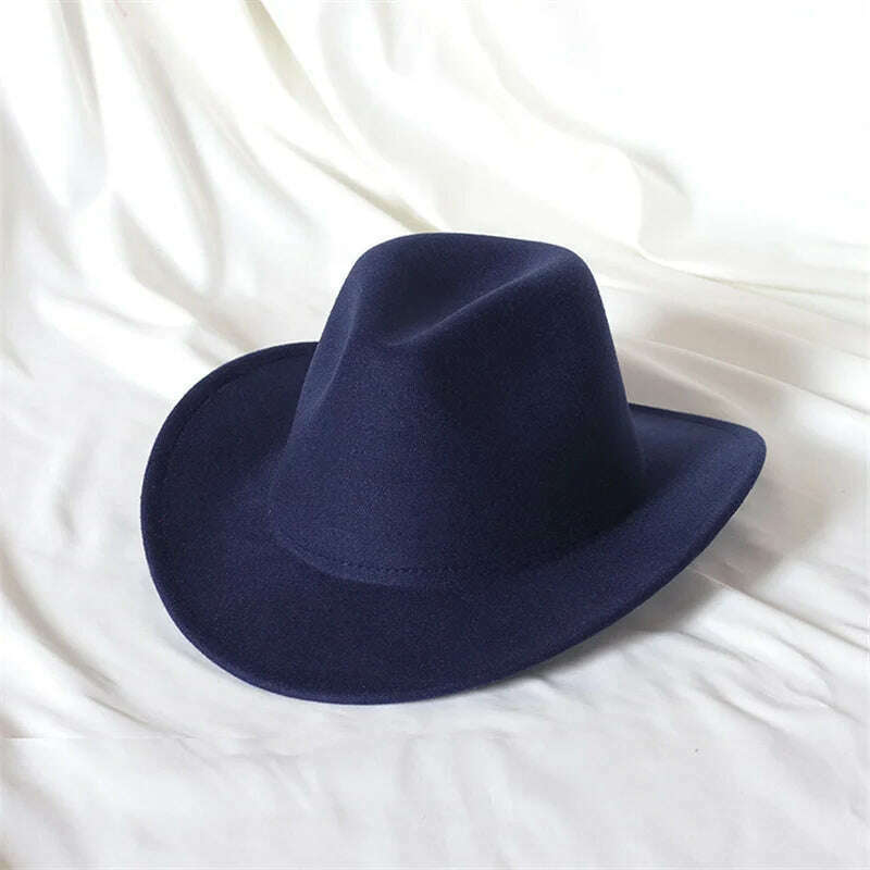 Autumn/Winter 2023 New Western Men's Woolen Cowboy hat Metal Buckle Autumn/Winter Imitation Wool Vintage Knight Hat chapeu cowb - KIMLUD