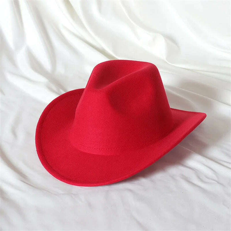 Autumn/Winter 2023 New Western Men's Woolen Cowboy hat Metal Buckle Autumn/Winter Imitation Wool Vintage Knight Hat chapeu cowb - KIMLUD