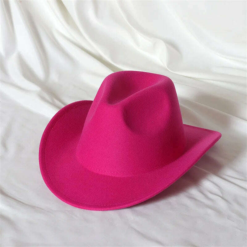 Autumn/Winter 2023 New Western Men's Woolen Cowboy hat Metal Buckle Autumn/Winter Imitation Wool Vintage Knight Hat chapeu cowb - KIMLUD