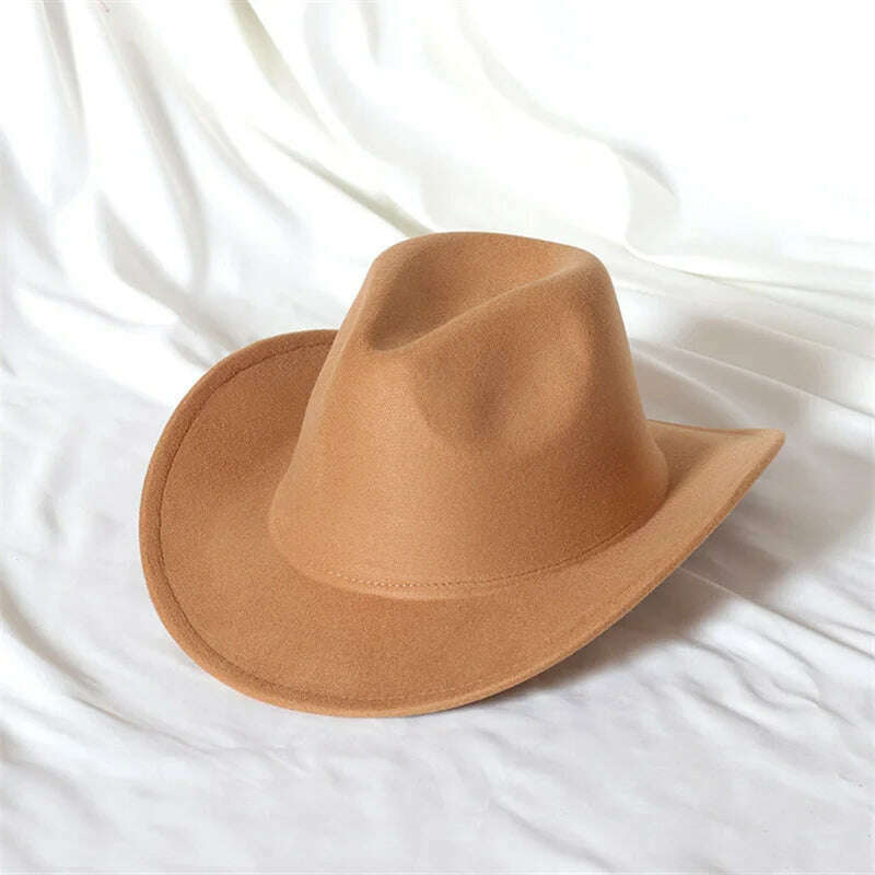 Autumn/Winter 2023 New Western Men's Woolen Cowboy hat Metal Buckle Autumn/Winter Imitation Wool Vintage Knight Hat chapeu cowb - KIMLUD