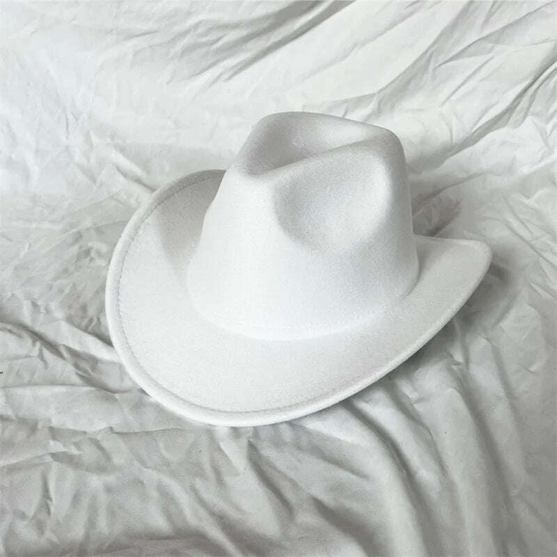 Autumn/Winter 2023 New Western Men's Woolen Cowboy hat Metal Buckle Autumn/Winter Imitation Wool Vintage Knight Hat chapeu cowb - KIMLUD