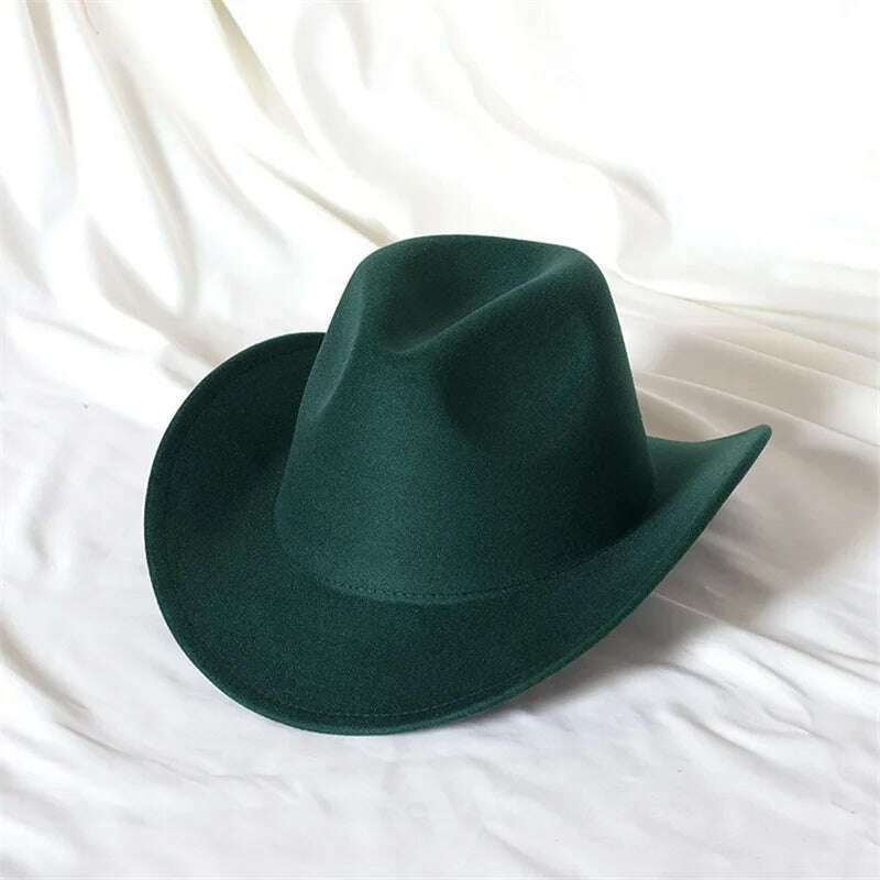 Autumn/Winter 2023 New Western Men's Woolen Cowboy hat Metal Buckle Autumn/Winter Imitation Wool Vintage Knight Hat chapeu cowb - KIMLUD