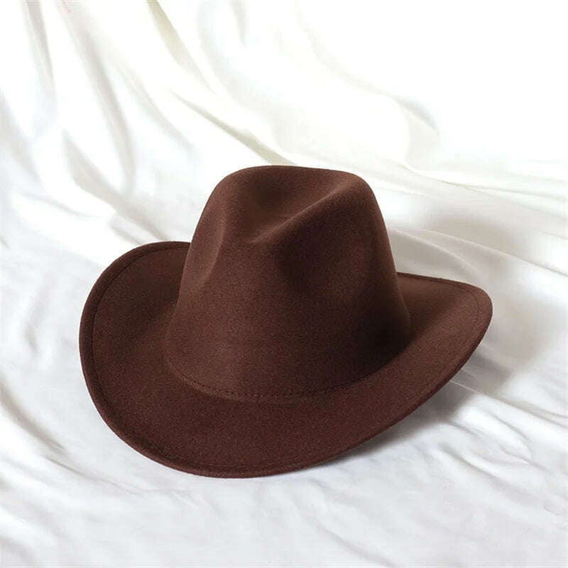 Autumn/Winter 2023 New Western Men's Woolen Cowboy hat Metal Buckle Autumn/Winter Imitation Wool Vintage Knight Hat chapeu cowb - KIMLUD