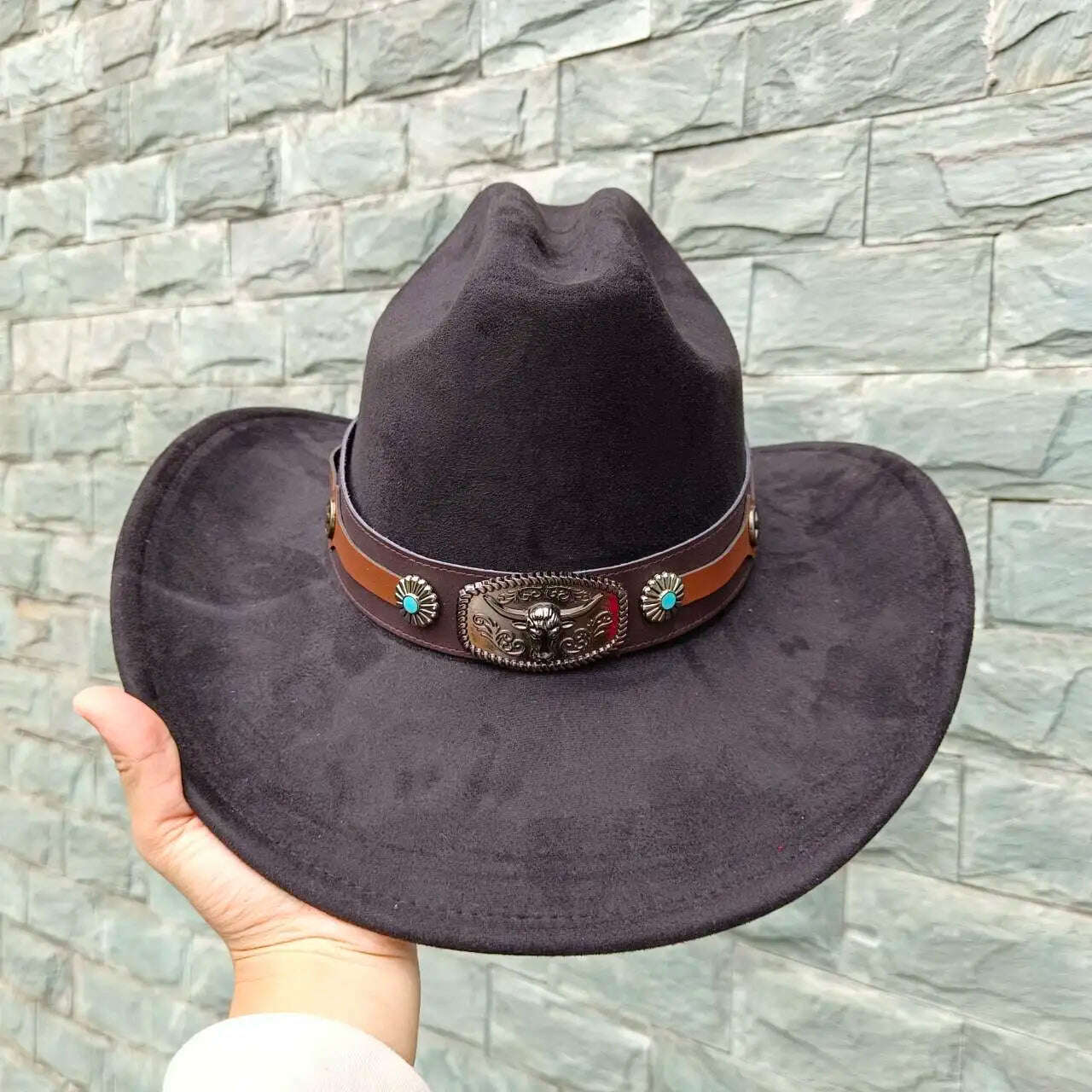 Autumn/Winter 2023 New Western Men's Woolen Cowboy hat Metal Buckle Autumn/Winter Imitation Wool Vintage Knight Hat chapeu cowb - KIMLUD