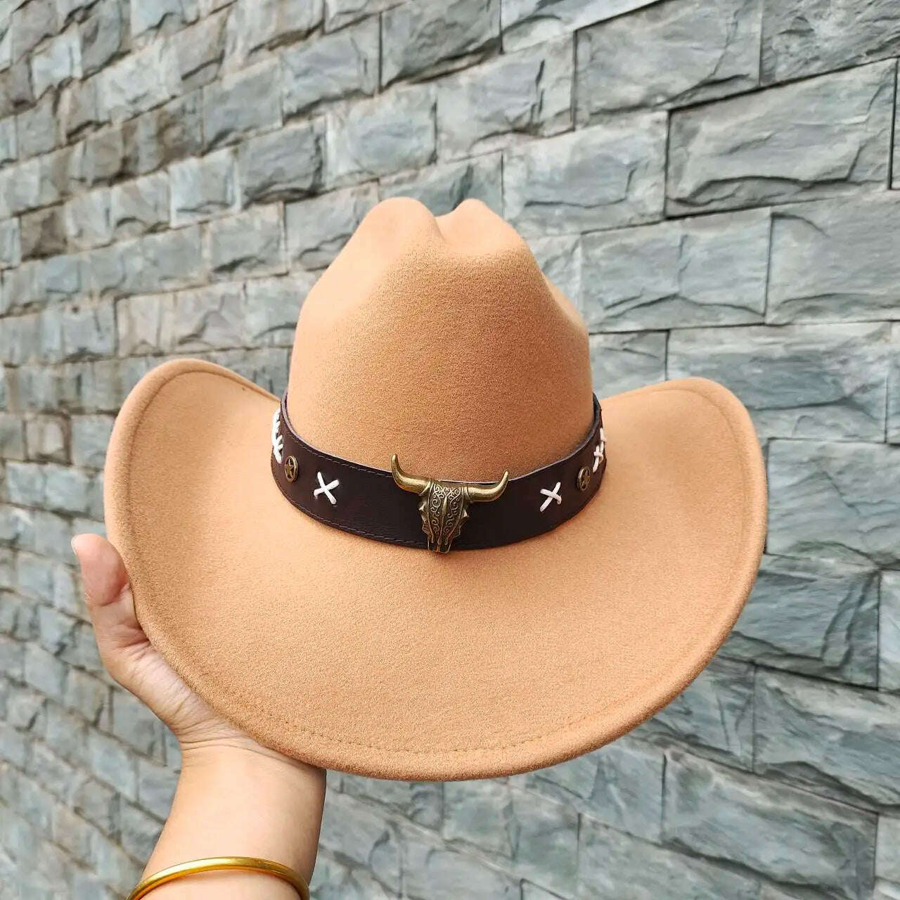 Autumn/Winter 2023 New Western Men's Woolen Cowboy hat Metal Buckle Autumn/Winter Imitation Wool Vintage Knight Hat chapeu cowb - KIMLUD