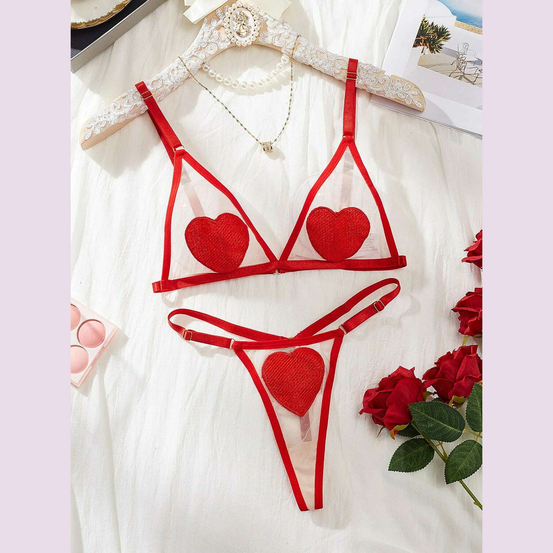 KIMLUD, AVELINE Spring Women's Fashion 2024 New Erotic Set Valentine's Day Love Embroidery Sexy See-Through Lingerie Two Pieces Onlyfan, Red Skin Tone / L, KIMLUD APPAREL - Womens Clothes