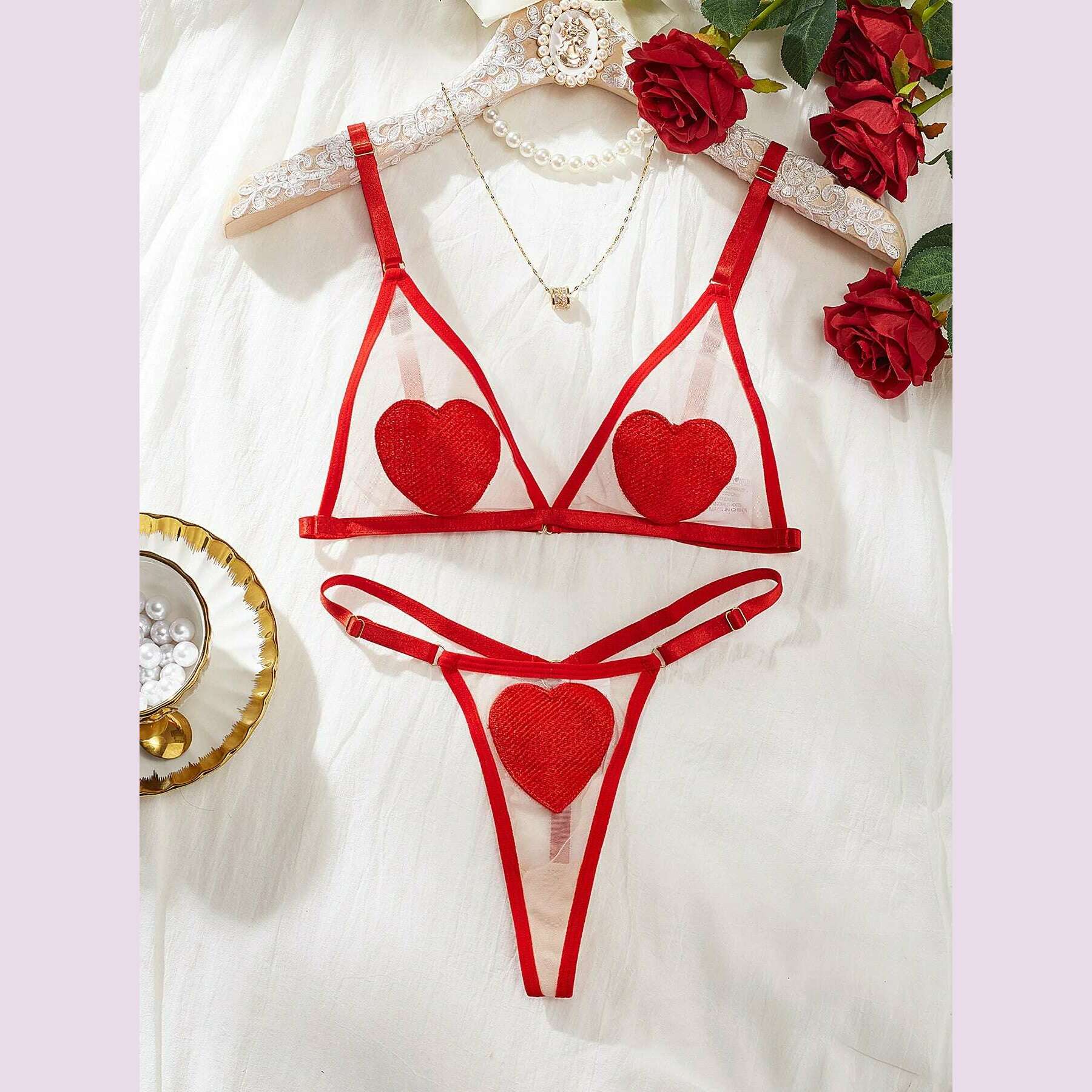 KIMLUD, AVELINE Spring Women's Fashion 2024 New Erotic Set Valentine's Day Love Embroidery Sexy See-Through Lingerie Two Pieces Onlyfan, KIMLUD Womens Clothes