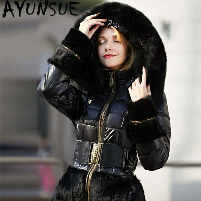 KIMLUD, AYUNSUE Real Fox Fur Hooded Women's Winter Down Jacket Female 90% Duck Down Coat Woman Thick Warm Parkas Mujeres Abrigos U13108, KIMLUD Womens Clothes