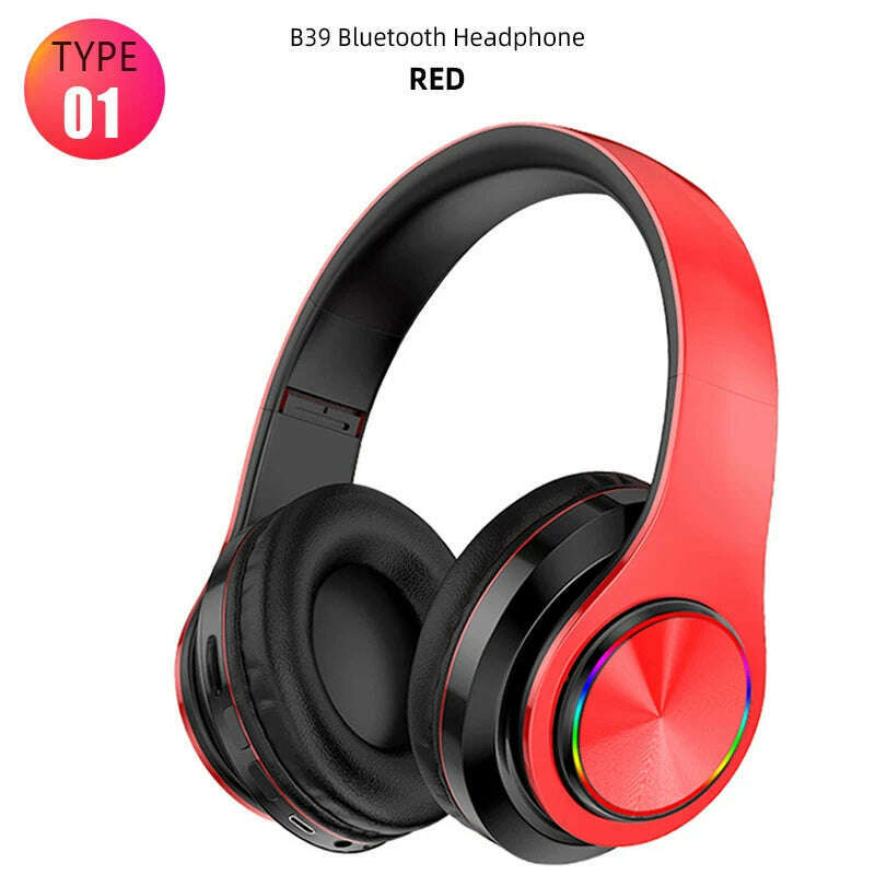 KIMLUD, B39 Wireless Bluetooth-compatible Stereo Headset On-Ear Game Headphones Bass Earphones Foldable Sport With Mic For Huawei Xiaomi, Type 1 Red, KIMLUD APPAREL - Womens Clothes