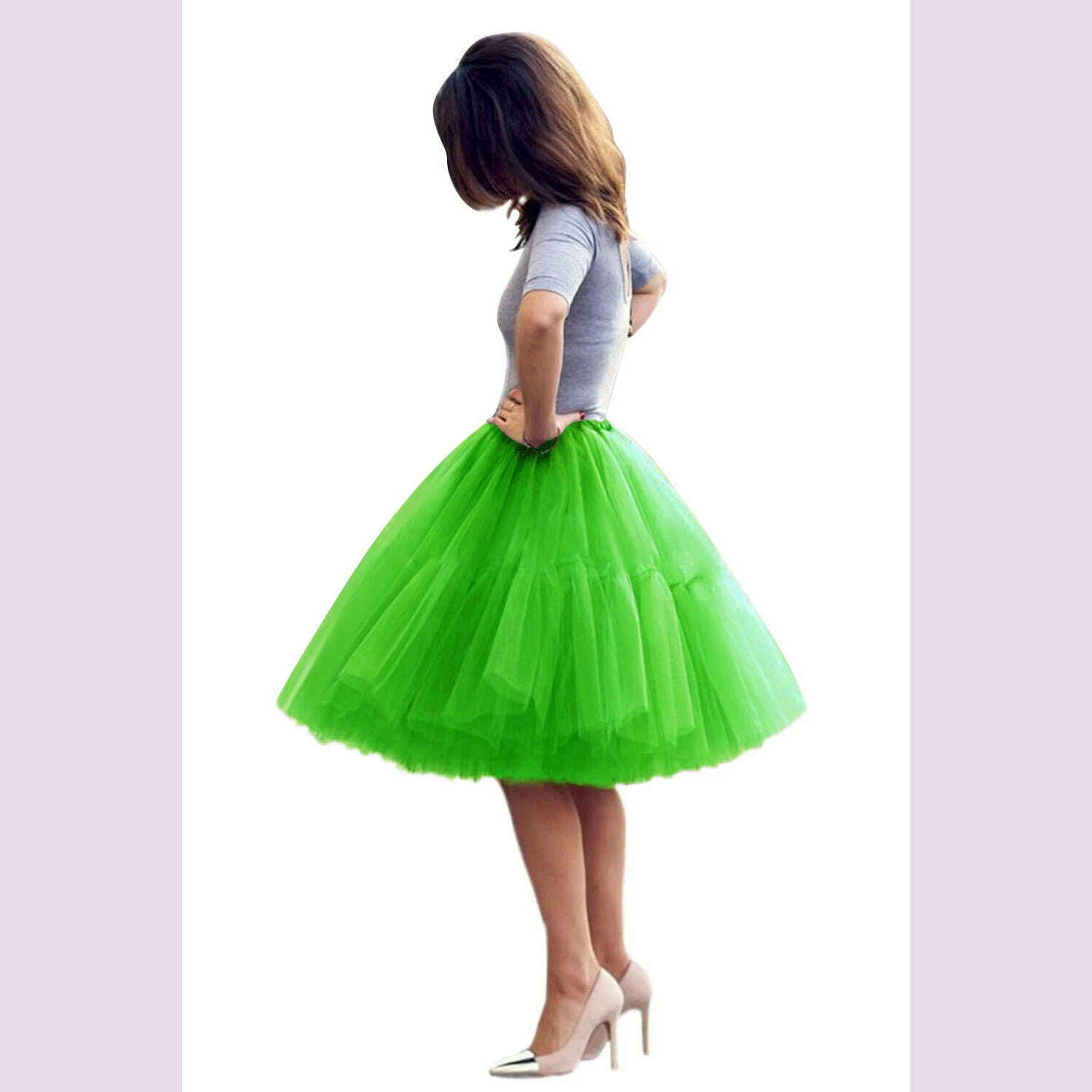 KIMLUD, BABYONLINE Fluffy Tulle Skirt Petticoat Adult Elastic Waist Underskirt Layers Bridal Midi Tutu Skirts Women Prom Evening, KIMLUD Womens Clothes