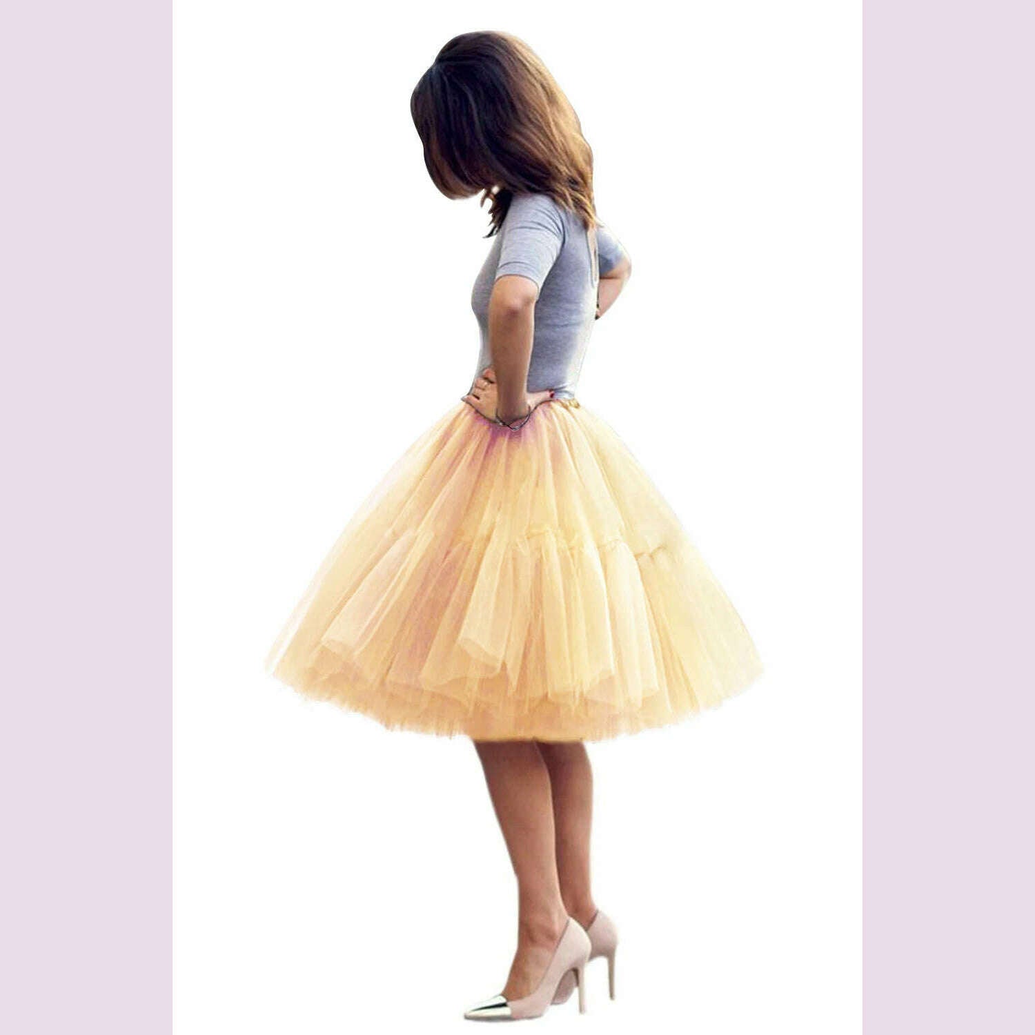 KIMLUD, BABYONLINE Fluffy Tulle Skirt Petticoat Adult Elastic Waist Underskirt Layers Bridal Midi Tutu Skirts Women Prom Evening, KIMLUD Womens Clothes