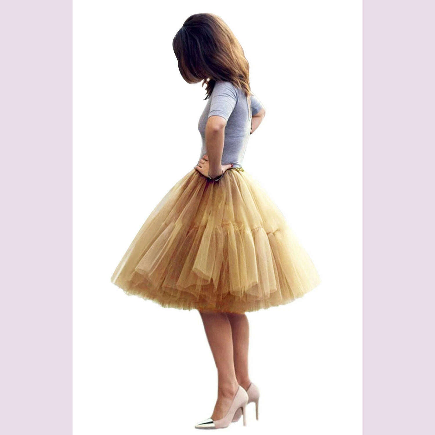 KIMLUD, BABYONLINE Fluffy Tulle Skirt Petticoat Adult Elastic Waist Underskirt Layers Bridal Midi Tutu Skirts Women Prom Evening, KIMLUD Womens Clothes