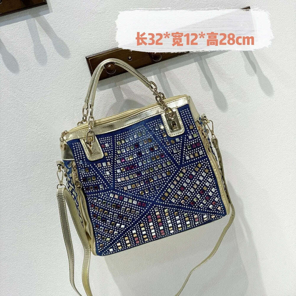 Bag women 2022 new women&#39;s bag denim colored diamond shoulder messenger bag casual luxury design tote bag - KIMLUD