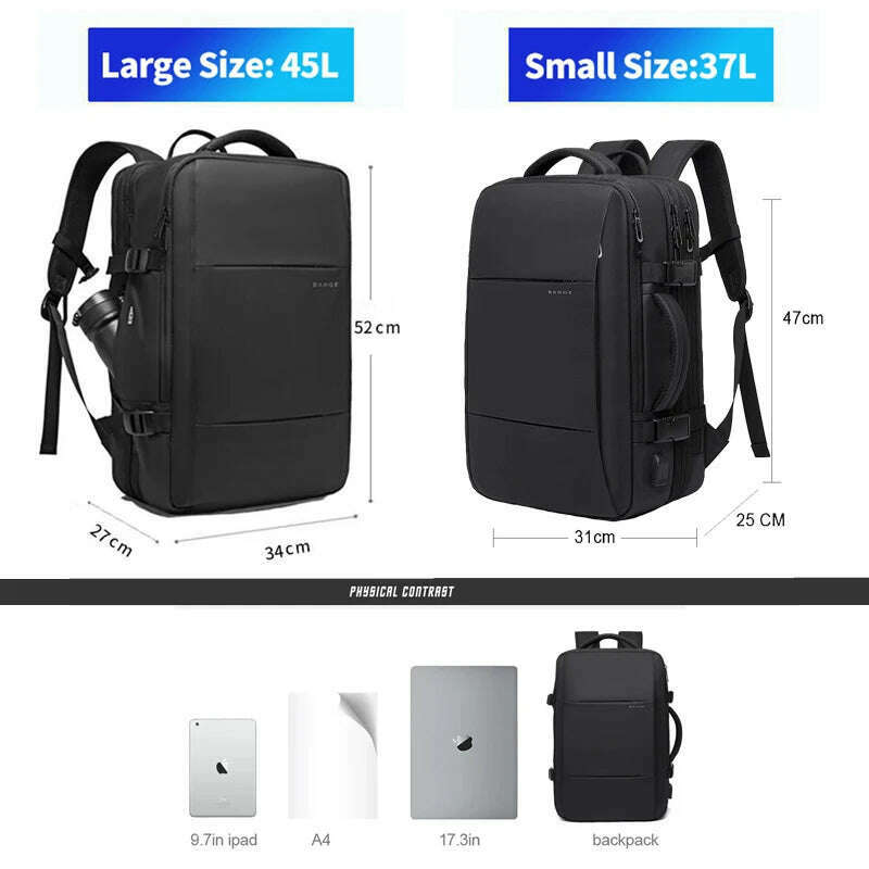 BANGE Travel Backpack Men Business Backpack School Expandable USB Bag Large Capacity 17.3 Laptop Waterproof Fashion Backpack - KIMLUD