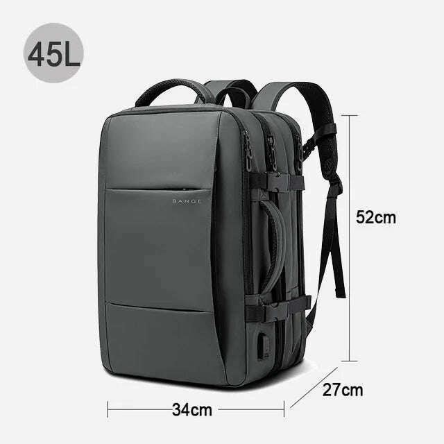 KIMLUD, BANGE Travel Backpack Men Business Backpack School Expandable USB Bag Large Capacity 17.3 Laptop Waterproof Fashion Backpack, Grey 45L, KIMLUD APPAREL - Womens Clothes