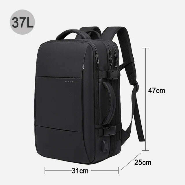 KIMLUD, BANGE Travel Backpack Men Business Backpack School Expandable USB Bag Large Capacity 17.3 Laptop Waterproof Fashion Backpack, Black 37L, KIMLUD APPAREL - Womens Clothes