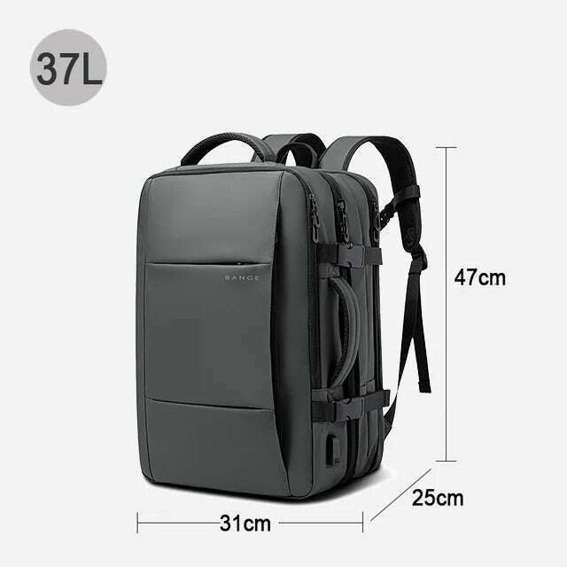 KIMLUD, BANGE Travel Backpack Men Business Backpack School Expandable USB Bag Large Capacity 17.3 Laptop Waterproof Fashion Backpack, Grey 37L, KIMLUD APPAREL - Womens Clothes