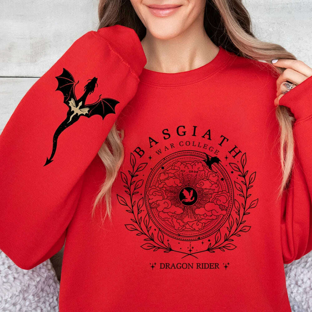 KIMLUD, Basgiath War College Double-side Sweatshirt Fourth Wing Graphic Tee Fly or Die Shirt Vintage Pullover Bookish Hoodie Sweatshirt, Red / XXXL, KIMLUD APPAREL - Womens Clothes