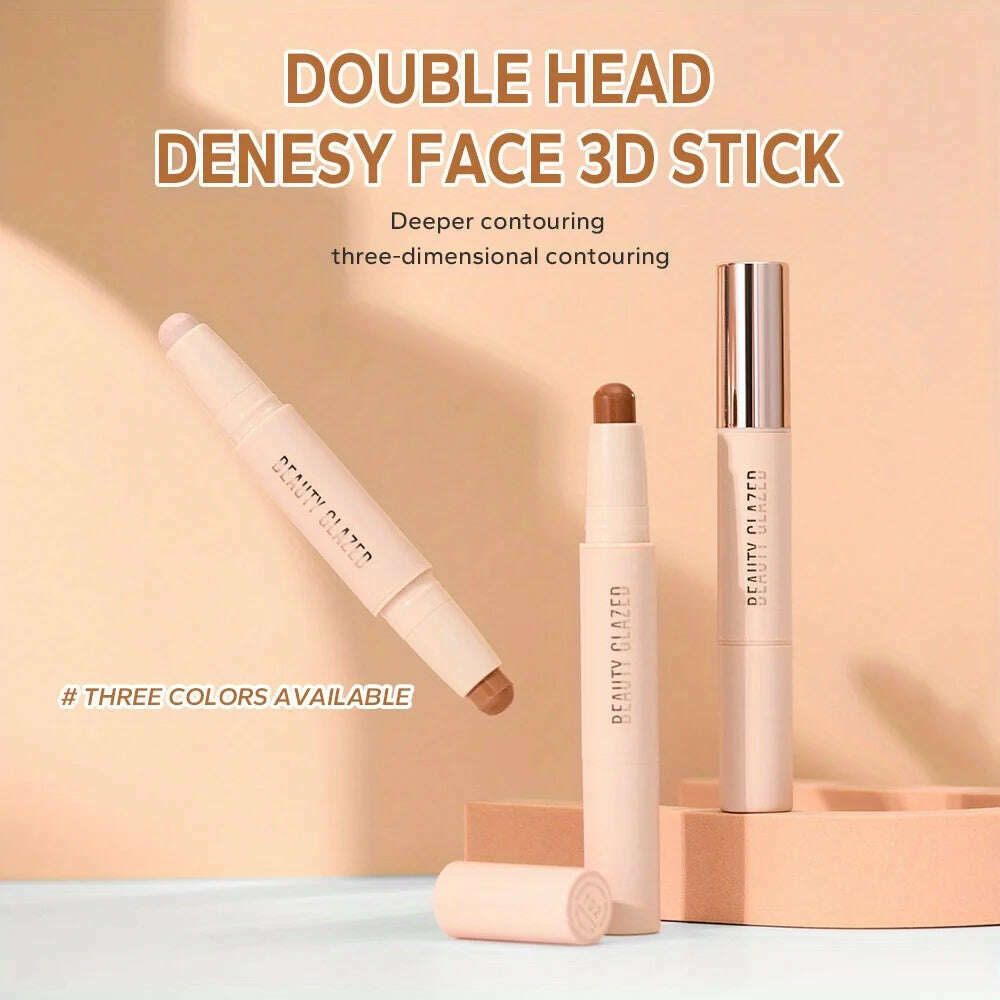 BEAUTY GLAZED Double Head Highlighter and Contour Long-lasting Waterproof Natural Facial Nose Shadow Contour Face stick - KIMLUD