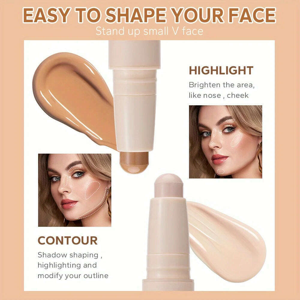 BEAUTY GLAZED Double Head Highlighter and Contour Long-lasting Waterproof Natural Facial Nose Shadow Contour Face stick - KIMLUD