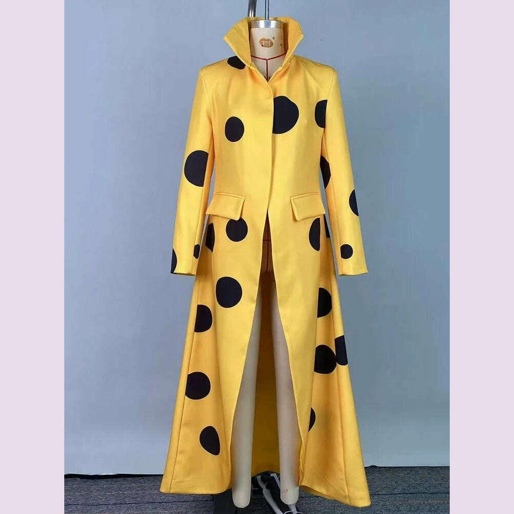 KIMLUD, Beautyblue Polka-Dot Woolen Coat Women's Long Jacket 2025 New Split-Joint Long Sleeves Lapel Elegant Yellow Outerwears Female, KIMLUD Womens Clothes