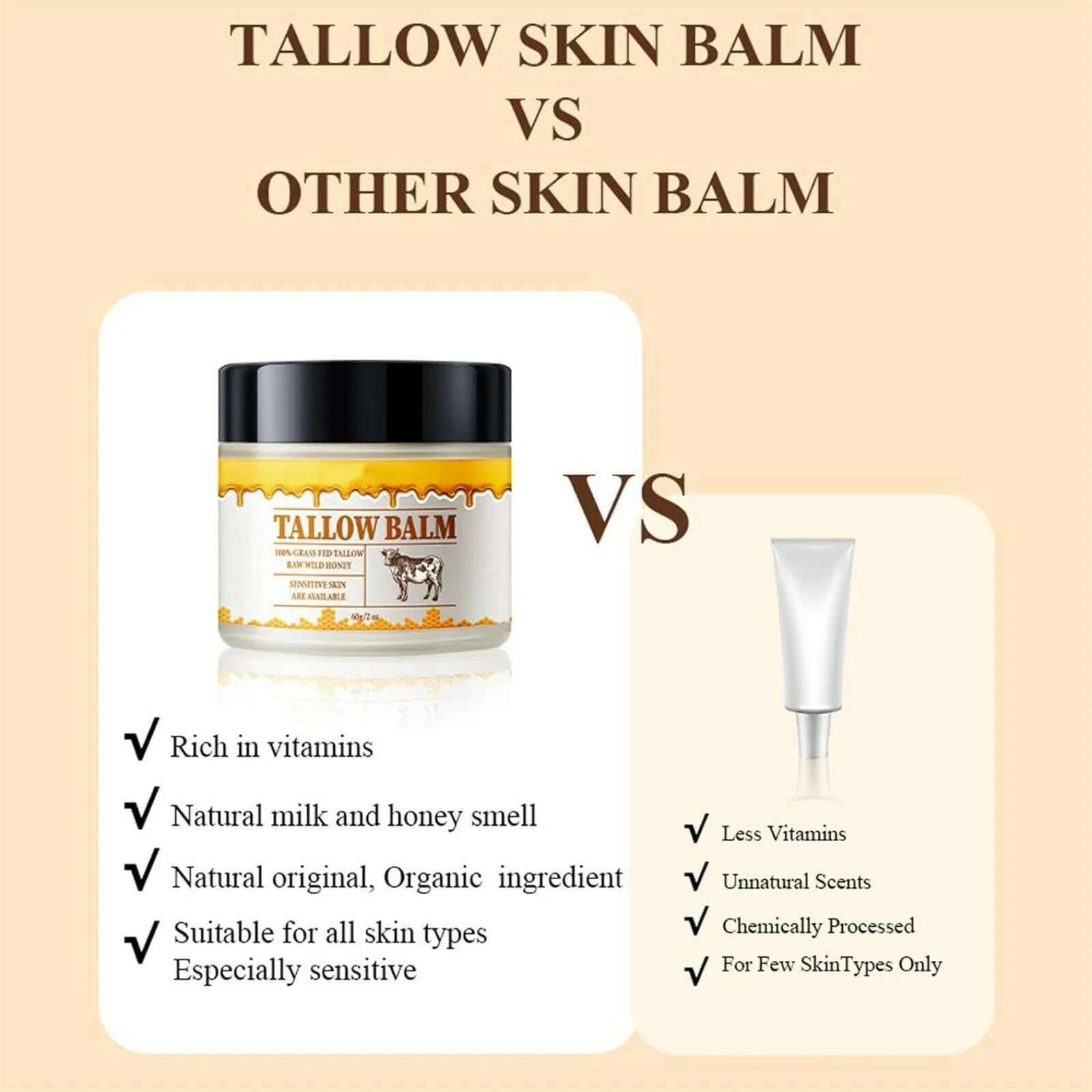 KIMLUD, Beef Tallow Paste For Skin Care 60g Beef Neck Balm Grass Fed Tallow Wild Honey Face And Body Whipped Moisturizer For All Skin, KIMLUD Womens Clothes