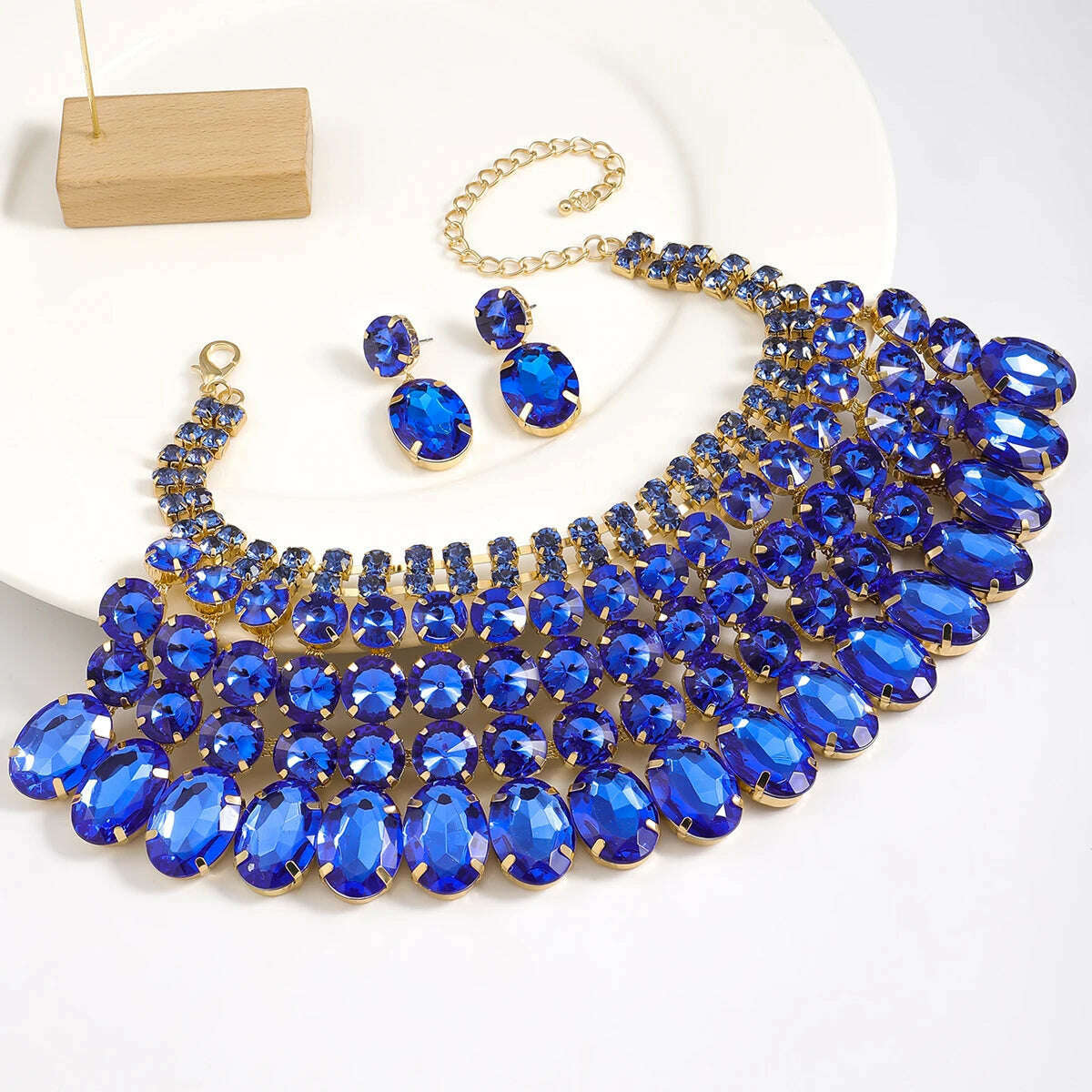 Best Lady 3 Pc Luxurious Exaggerated Style Full of Rhinestone Necklace Earrings Set For Birthday Parties Multiple Color Options - KIMLUD