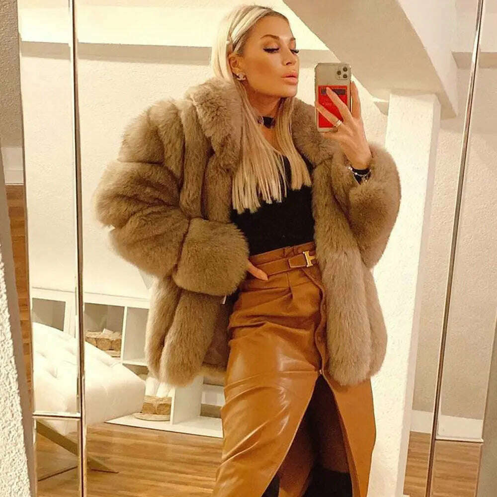 KIMLUD, BFFUR 70cm Long Real Fox Fur Jacket For Women Winter Outwear Fashion New Light Khaki Natural Fox Fur Coat With Lapel Collar, KIMLUD Womens Clothes