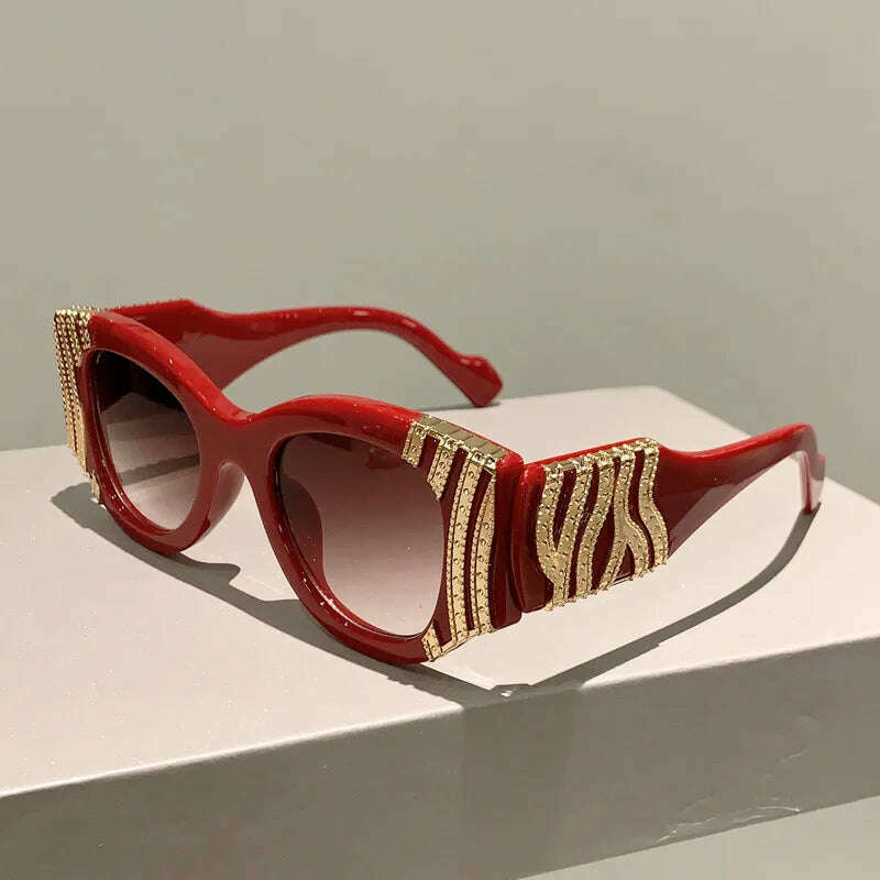 KIMLUD, Big Frame Cat Eye Sunglasses Women Fashion Vintage Trendy Sun Glasses Punk Oversized Luxury Brand Designer Sexy Ladies Shades, Red Red, KIMLUD APPAREL - Womens Clothes