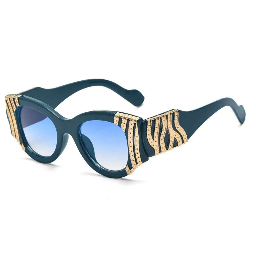 KIMLUD, Big Frame Cat Eye Sunglasses Women Fashion Vintage Trendy Sun Glasses Punk Oversized Luxury Brand Designer Sexy Ladies Shades, Blue Blue Yellow, KIMLUD APPAREL - Womens Clothes