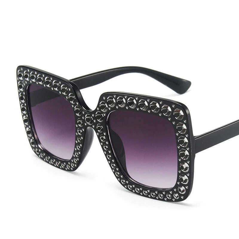 KIMLUD, Big Square Luxury Rhinestone Sunglasses Women Crystal Oversize Brand Designer Sun Glasses Vintage UV400 Female Oculos De Sol, KIMLUD Womens Clothes