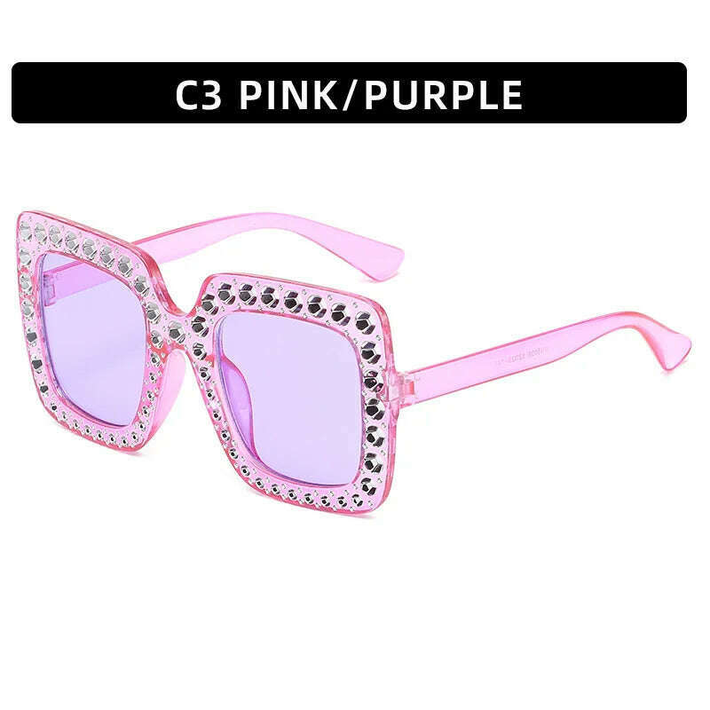 KIMLUD, Big Square Luxury Rhinestone Sunglasses Women Crystal Oversize Brand Designer Sun Glasses Vintage UV400 Female Oculos De Sol, Purple, KIMLUD APPAREL - Womens Clothes