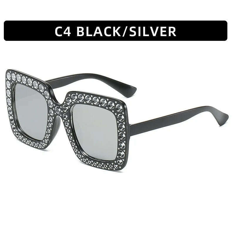 KIMLUD, Big Square Luxury Rhinestone Sunglasses Women Crystal Oversize Brand Designer Sun Glasses Vintage UV400 Female Oculos De Sol, Black silver, KIMLUD APPAREL - Womens Clothes