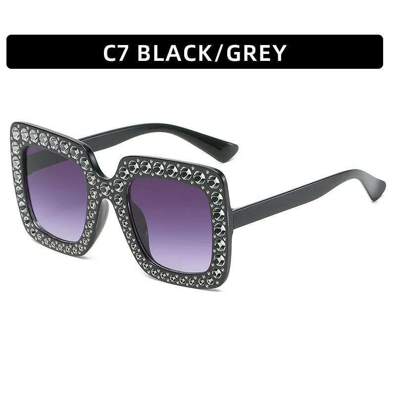 KIMLUD, Big Square Luxury Rhinestone Sunglasses Women Crystal Oversize Brand Designer Sun Glasses Vintage UV400 Female Oculos De Sol, Black gray, KIMLUD APPAREL - Womens Clothes