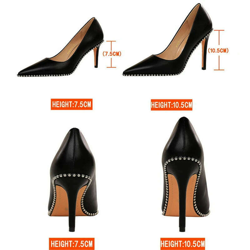 KIMLUD, BIGTREE Shoes Rivet Woman Pumps 2023 New High Heels Stiletto Pu Leather Women Heels Sexy Party Shoes Female Heel Plus Size 43, KIMLUD Womens Clothes