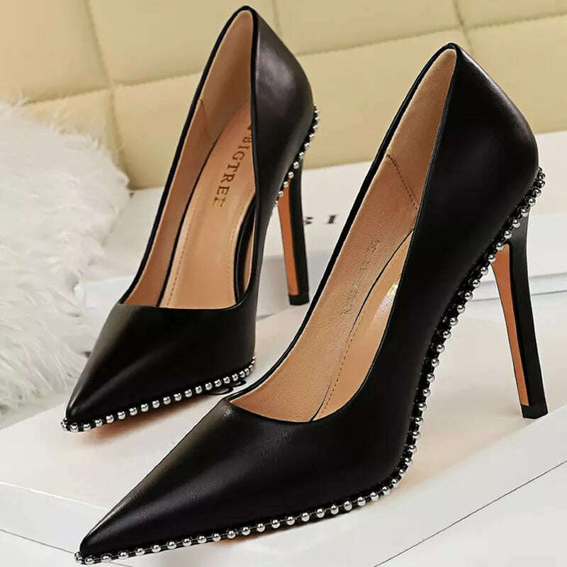 BIGTREE Shoes Rivet Woman Pumps 2023 New High Heels Stiletto Pu Leather Women Heels Sexy Party Shoes Female Heel Plus Size 43 - KIMLUD