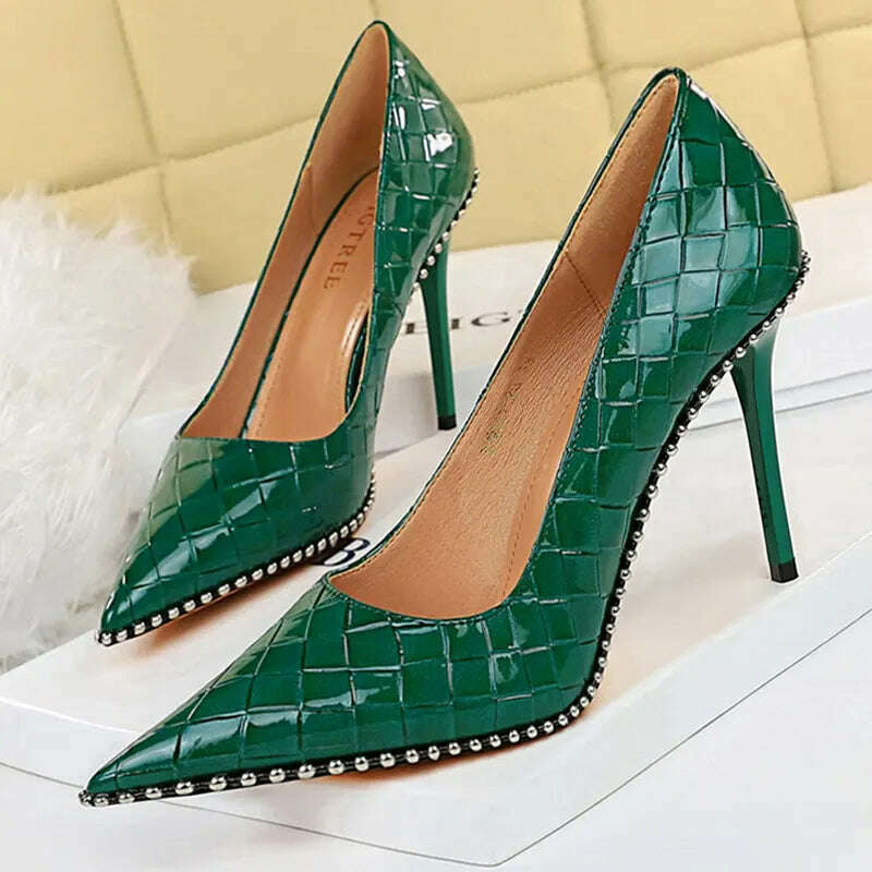 BIGTREE Shoes Rivet Woman Pumps 2023 New High Heels Stiletto Pu Leather Women Heels Sexy Party Shoes Female Heel Plus Size 43 - KIMLUD