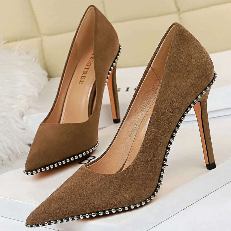 BIGTREE Shoes Rivet Woman Pumps 2023 New High Heels Stiletto Pu Leather Women Heels Sexy Party Shoes Female Heel Plus Size 43 - KIMLUD